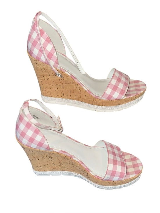 Guess Shoes - Guess Gingham Cork Wedge Sandals Womens Pink & White Checkered Size 9.5